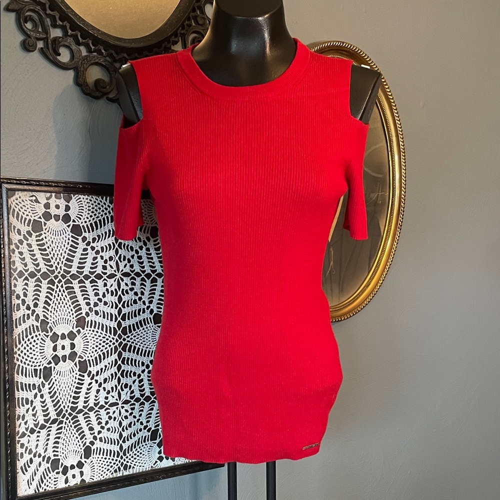 Michael Kors Red Cold Shoulder Blouse